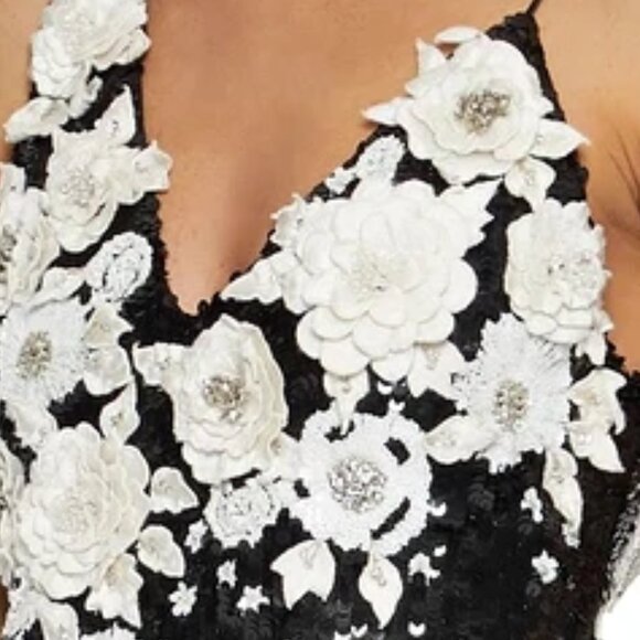 Alice+Olivia FRANCIE Asymmetric Floral Appliques Sequin Embellished Fitted Dress - Picture 10 of 16